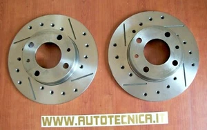 BRAKE DISCS DRILLED AND MOUSTACHED FIAT 500 ABARTH SEICENTO PANDA 2 PUNTO GT LANCIA Y - Picture 1 of 1