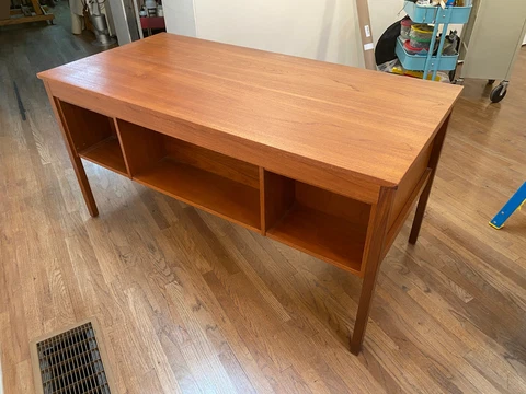 Domino Mobler Denmark Teak 6-Drawer Executive Bookcase Mid Century Modern Desk Cover