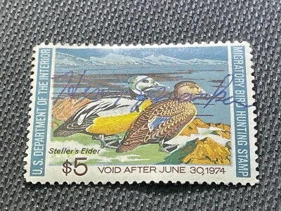 US Federal Duck Stamp Scott # RW40 Used Steller's Eider c.1973 Full Gum - Image 1 of 2