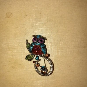 Schmuck Strass Eule Krittier Pin 2"" bunt Sehr guter Zustand gebraucht - Bild 1 von 5