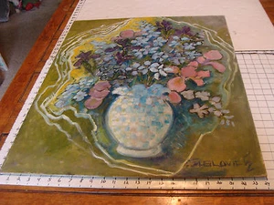 Original ROSE SUSLOVICH ART: BLUE PINK FLOWERS VASE, 30.5X24", signed, on board - Picture 1 of 5