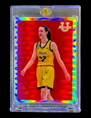 CAITLIN CLARK ROOKIE REFRACTOR RED SP Insert Base RC Card Non Auto Chrome - IOWA - Image 1 of 4