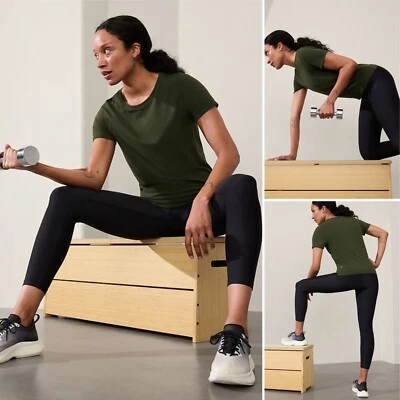 NWT Athleta In Motion Seamless Tee XXS Aspen Olive Hem Grippers Crew Neck Top - Image 1 of 4