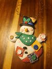 4" XL Snowman Christmas Tree Ornament Handmade And Linen Hat Bandana Hand Made 