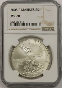2005-P Marine Corps Anniversary Silver Commemorative Dollar $1 MS 70 NGC - Picture 1 of 4