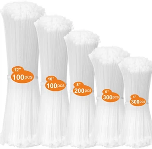 1000 Stück Kabelbinder Set – 5 Größen, UV-beständig & chemikalienresistent, Weiß - Bild 1 von 11