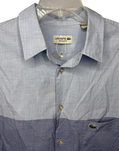 NWOT Lacoste Men's L Regular Fit Colorblock Blue Long Sleeve Button Down Shirt - Picture 1 of 8