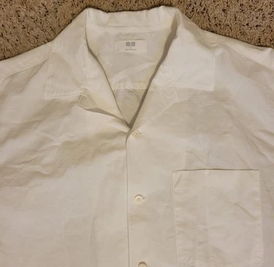 Uniqlo Mens Large Button SS Shirt Linen Cotton Blend White - Image 1 of 4