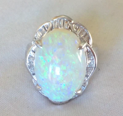 Rare Platinum Fiery Precious Opal Diamond Halo Ring - 18.5 gms, 8.60 ctw  *READ* - Image 1 of 4