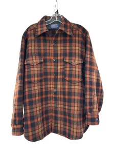 Pendleton Mens Virgin Wool Plaid Outdoor Jacket L Orange & Black USA FLAW READ - Picture 1 of 6