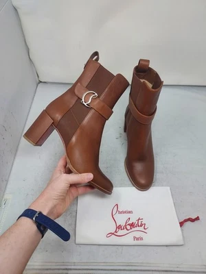 Christian Louboutin EU 37 US 7 MUJER Nuevo Cuero Marrón CL Chelsea Tacón Bota Foto 1 de 4