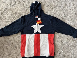 Marvel Captain America Hoodie Mens XL Blue Red White Full Zip Cosplay Mask 2013 - Picture 1 of 5