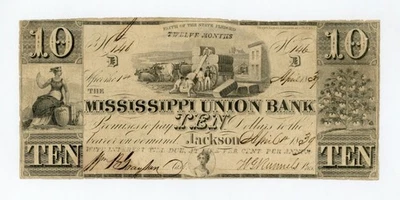 1839 $10 The Mississippi Union Bank - Jackson, MISSISSIPPI Note - Image 1 of 2