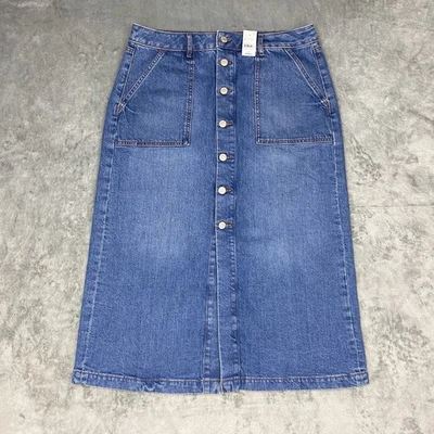 Лофт юбка женщин Sz 10 синий Jean джинсовой ткани макси Midi колонка спереди разрез кнопки новый с Ярлыками - Изображение 1 из 4
