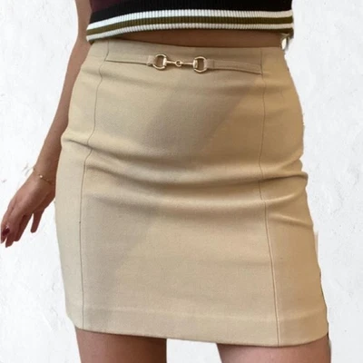 H&M Beige Mini Skirt with Gold Bit Detail – UK 8 / EU 36 - Image 1 of 4