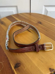 Vintage Red Leather Belt Hand Beaded Aztec Thunderbird Native American Size 28 - Picture 1 of 5