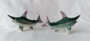 Vintage Blue Marlin Salt Pepper Shakers Set Bill Fish 2 Cork Stopper Japan Gloss - Picture 1 of 12