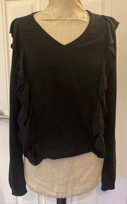 Moschino Barato y Elegante Negro Volantes Recortado Manga Larga Top Jersey M Mezcla Algodón Foto 1 de 4