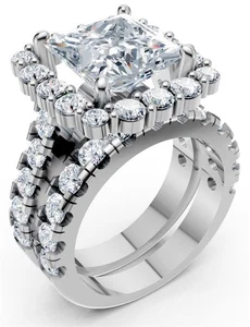 Bridal Matching Ring Set Band VS F 8Ct Lab Grown Princess Round Diamond 14K Gold - Imagen 1 de 10