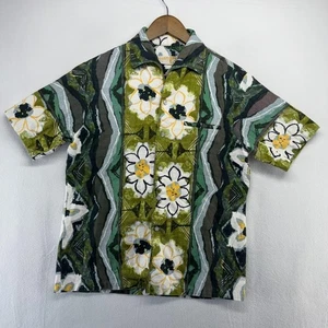 Vintage Iolani Hawaiian Shirt men's medium Green Floral Abstract Camp 70s 80s - Picture 1 of 9