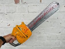 Plastic Chainsaw Movie Prop Bloody Leather Halloween Saw Face Horror Movie 54cm
