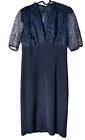 David Butler Navy Blue Silk Dress Size 12 Made In England Vintage Pleated Plisse