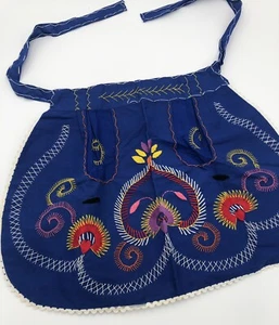 Bestickte königsblaue Küchen Halbschürze Handarbeit Vintage - Bild 1 von 10