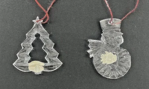 Vtg Gorham Full Lead Crystal Snowman & Tree Christmas Ornament West Germany - Picture 1 of 8