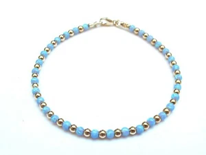 14K gold beads blue opal gemstone beads bracelet solid gem natural small yellow - Picture 1 of 8