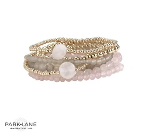 Park Lane ASHTON Set of Stretch Bracelets Pink Quartz, Amethyst, GOLD Beads NWT - Picture 1 of 5