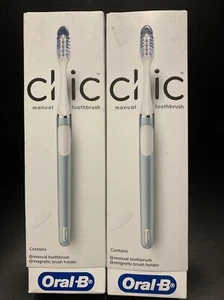 2x Oral-B Clic Manual Toothbrush with Magnetic Brush Holder - Aqua New Sealed - Picture 1 of 4