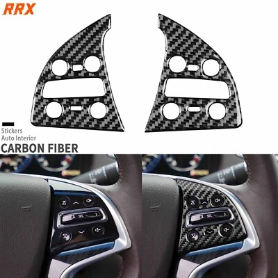 Cubierta de botón de volante interior de fibra de carbono real para Cadillac XTS 2013-19 Foto 1 de 4