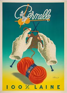 Affiche ancienne originale, Villemot, laine Pernelle, tricot, mode, sorcière, 1950 - Photo 1/5