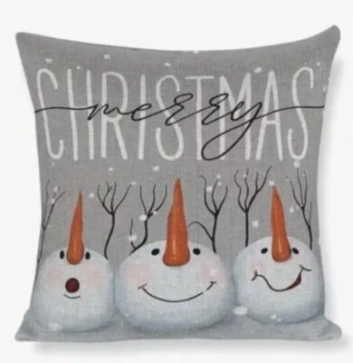 Whimsical SNOWMAN Trio Double Sided Christmas Throw Pillow Cover Holiday Decor - Image 1 of 4