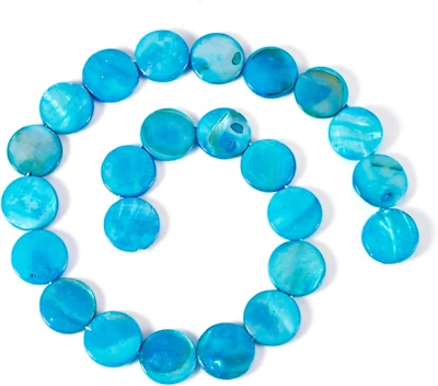 Flache runde Muschelperlen, 14 mm, gefärbt, Türkis, Münze, natürliche Perlmutt,  - Bild 1 von 4