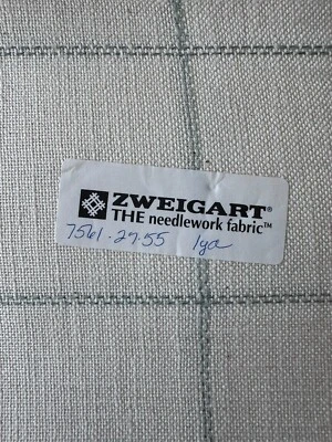 linen Zweigart 1 full yard cut  28 ct white with gray line windows 3 inch squ - Image 1 of 2