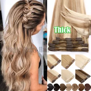 175g++ 8pz SPESSA Clip In Real Remy Extension Capelli Umani Testa Piena Doppia Trama - Foto 1 di 56