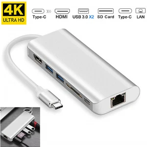 6in1 Typ C Hub mit Ethernet Port/USB C auf HDMI/USB-C Stromversorgung SD Leser - Bild 1 von 8