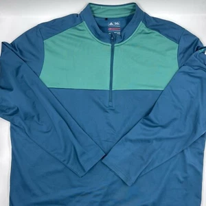 Adidas Mens 1/4 Zip Pullover 2XL Blue Green Climawarm Long Sleeve Athletic Top - Picture 1 of 10