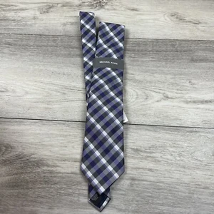 Michael Kors Mens Classic Necktie Railroad Plaid Tie Grey Blue New - Picture 1 of 8