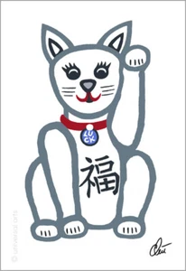 JACQUELINE DITT - Maneki Neko Lucky Cat BDot Orig. Druck Grafik Winkekatze - Bild 1 von 3