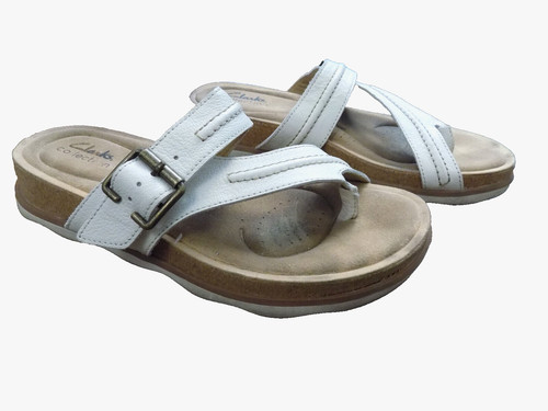 Sandali Clarks Brynn Madi sabbia slide punta passante perizoma pelle bianco crema taglia 8