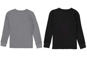 Fruit of the Loom Boys Premium 2-Pack Thermal Waffle Crew Top, Black/Heather 4-5 - Picture 1 of 5