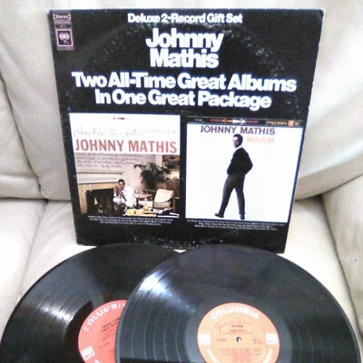 Johnny Mathis Two Albums Warm & Open Fire Two Guitars Gatefold Vinyl LP Record - Image 1 of 4
