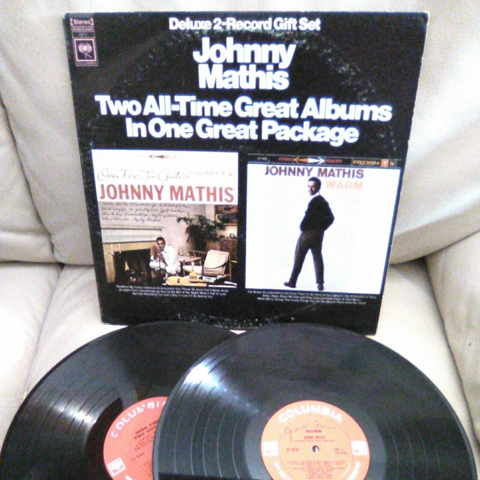 Johnny Mathis Two Albums Warm & Open Fire Two Guitars Gatefold Vinyl LP Record - Image 1 of 4