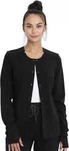 Cherokee Euphoria Women Warm Up Scrubs Jacket Snap Front CK387A, S, Black - Picture 1 of 7