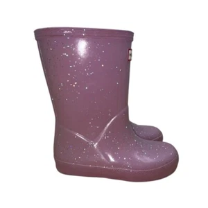 Hunter Kids Pink Glitter & Signature Logo Outdoor Rain Waterproof Boots Size 9 - Picture 1 of 10