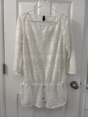 Ralph Lauren 白色露针织钩针游泳遮瑕连衣裙 M 码波西米亚沙滩装 — 第 1/4 张图片