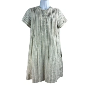 Faherty Gemina Minikleid Damen XS Beige Blau Kurzarm Boho Leinen Gestreift - Bild 1 von 9