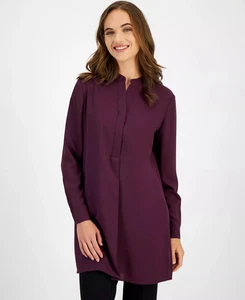 Top donna Anne Klein taglia 2XS (XXS) scollo spacco manica lunga Nehru - Foto 1 di 5